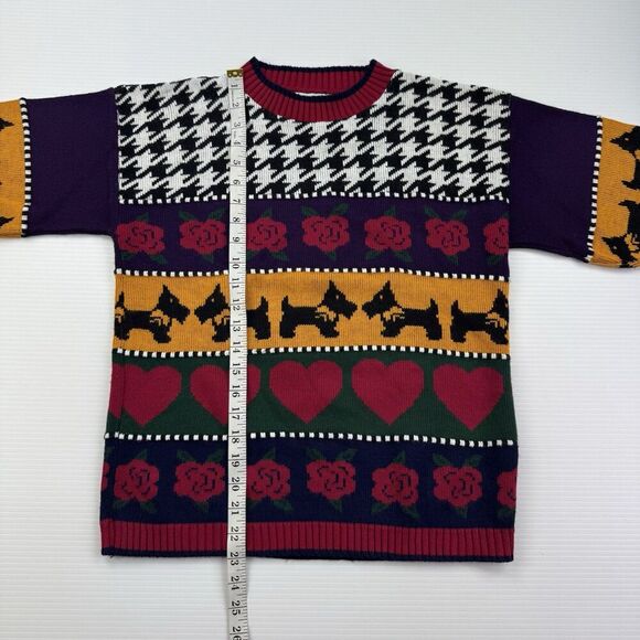 Vintage Knitwaves Sweater Scottie Dog Hearts Roses Houndstooth Size Medium USA - Picture 7 of 8